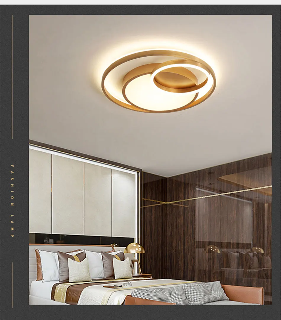 Современный золотой круглый светодиодный потолочный светильник для гостиной, спальни, Диммируемый акриловый светильник с дистанционным управлением, освещение в помещении