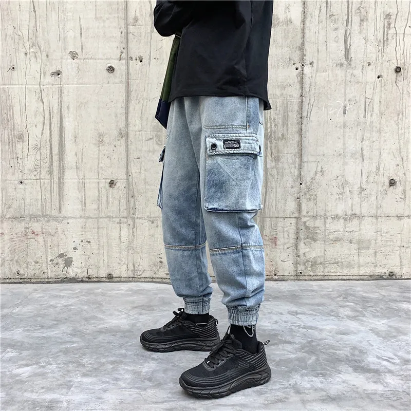 Мужские потертые свободные Стрейчевые облегающие повседневные штаны Homme Cargo Pocket джинсы байкерские джинсовые штаны высокого качества размера плюс M-2XL