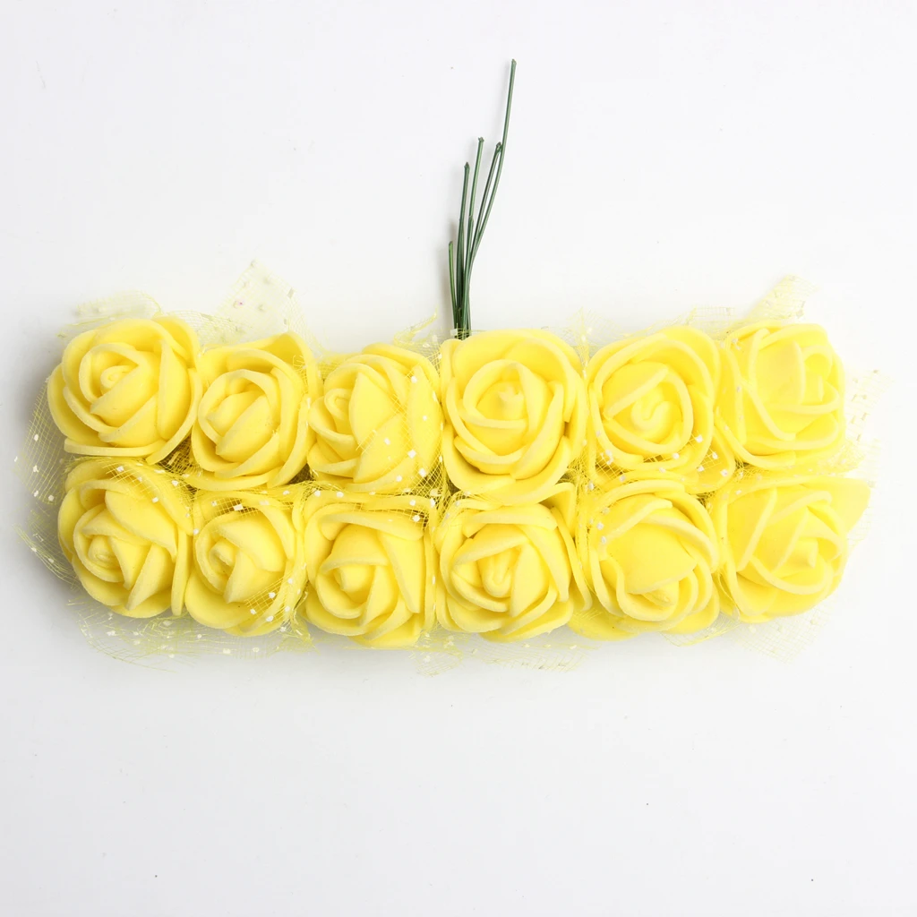 144 Pieces Artificial Miniature Foam Rose Flower Wedding Bridal Bridesmaid Bouquet Engagement Anniversary DIY Craft Decoration 