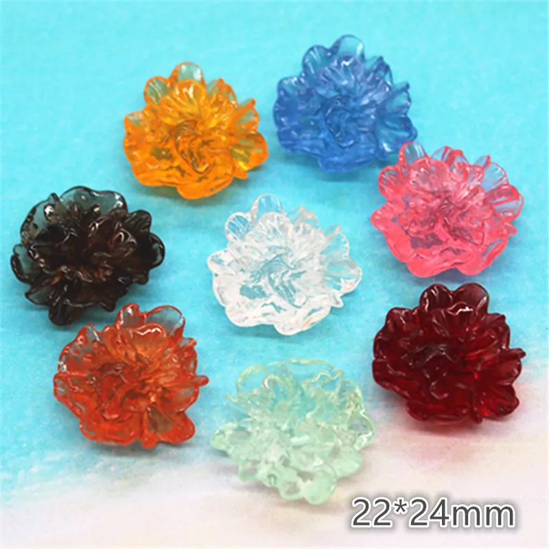 

10pcs 22*24mm New Patterns Resin Transparent Flower Flatback Cabochon DIY Hair Ornament Decoration Scrapbooking