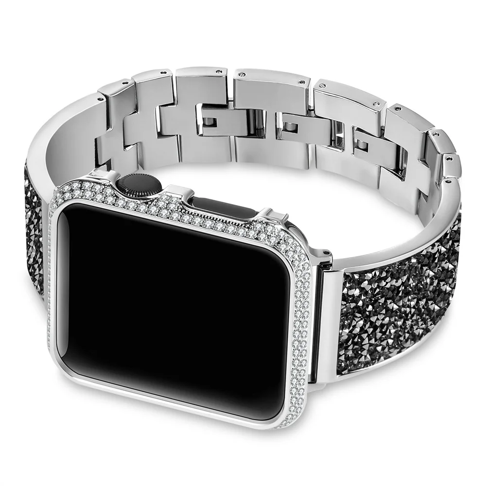 Роскошный Алмазный ремешок для apple watch 38 мм 42 40 44 серия 6 5 4 3 защитный чехол iwatch