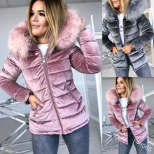 

Winter Warm Women Jacket Hooded Velvet Outwear 2021 Fashion Thickened Warmth New Hooded Pink Cotton Coat