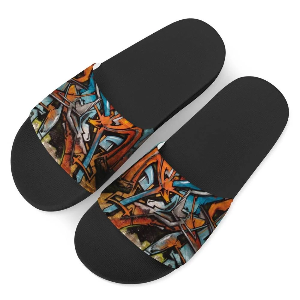 Chanclas de acero para mujer, sandalias grafiti para casa, verano al aire libre, playa, planas, personalizadas, de residuos|Zapatillas| - AliExpress