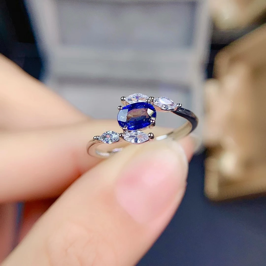 

Blue Sapphire Ring for Women Jewelry Real 925 Silver oval Natural Gemstone good color Party Gift Birthstone 4x6mm Size