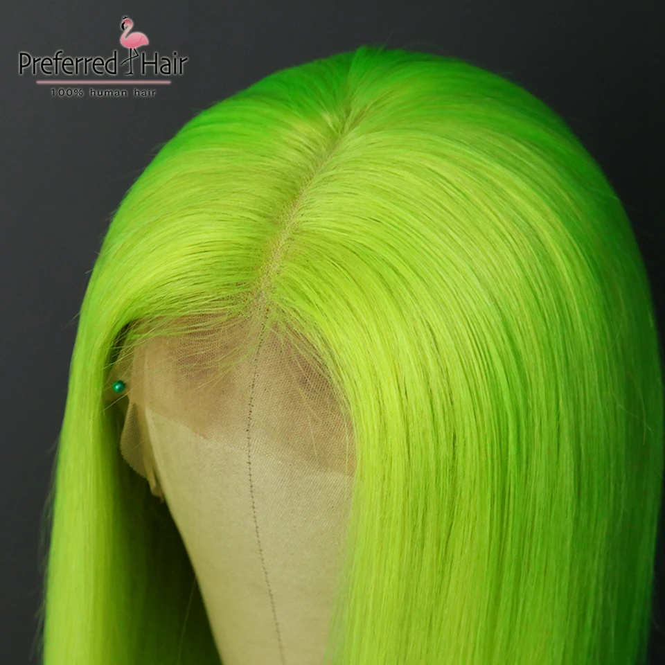 Предпочтительный Омбре человеческие волосы парик бразильский Лайм зеленый кружевной Фрон парик с детскими волосами предварительно выщипанный короткий боб парики для черных женщин