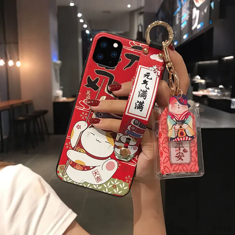 Lucky Cat браслет кронштейн оболочка для iPhone 11 Pro Max XS MAX XR орнамент мягкая задняя крышка для iPhone X 8 7 6 6S Plus