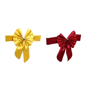 

2 Pcs Streamer Ribbon Bow Tie for Chair Backrest Wedding Decoration-Gold & Red