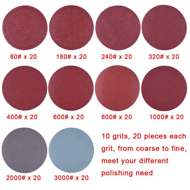 200Pcs 50mm 2 Inch Sander Disc Sanding Discs 80-3000 Grit Paper 1Inch Abrasive Polish Pad Plate 1/4 Inch Shank for Rotary sanding discs sanding pads