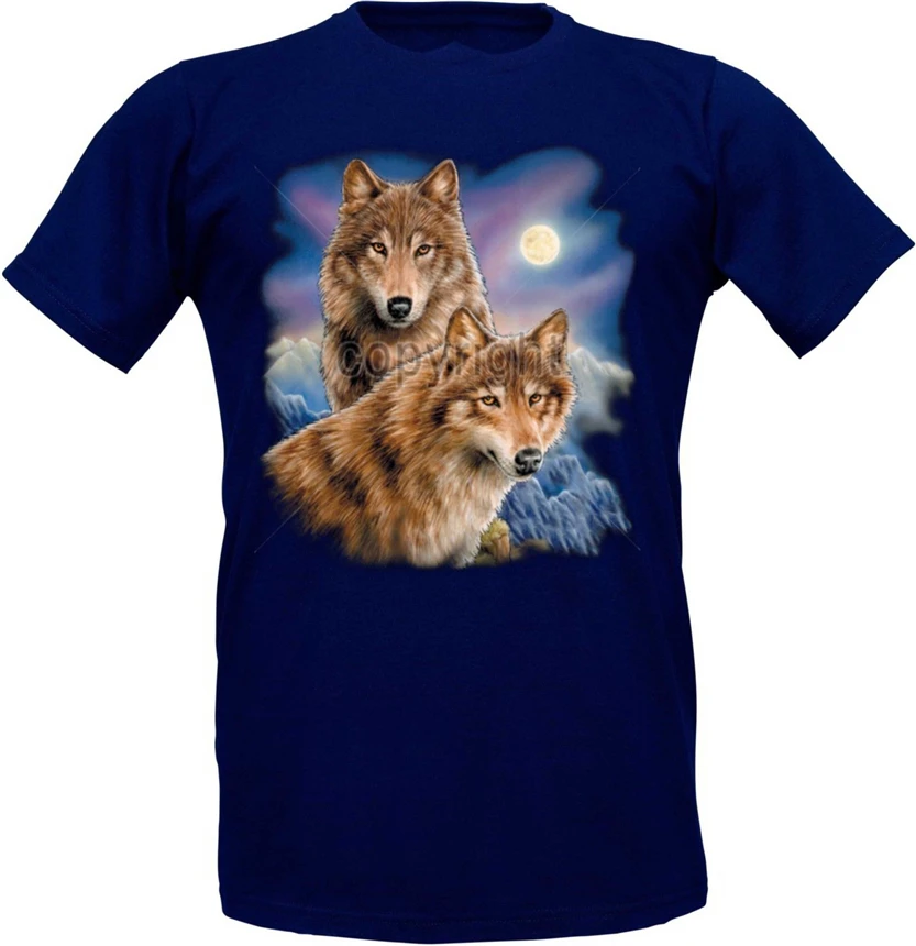 Camiseta En Navyblauton Con Un Lobo Animal Motivo De Naturaleza Modelo Dos Moon модная уличная футболка рубашка |