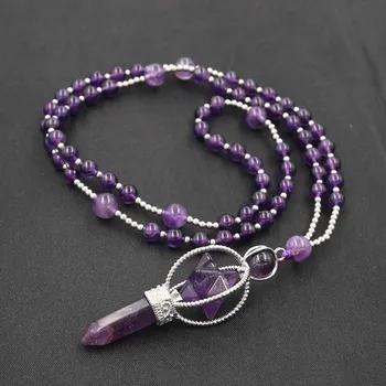 

YJXP Rotating Merkaba Pendant Sweater Necklaces Reiki Hexagonal Pillar Healing Point DIY Necklace for Women Beaded Jewelry 1 Pcs