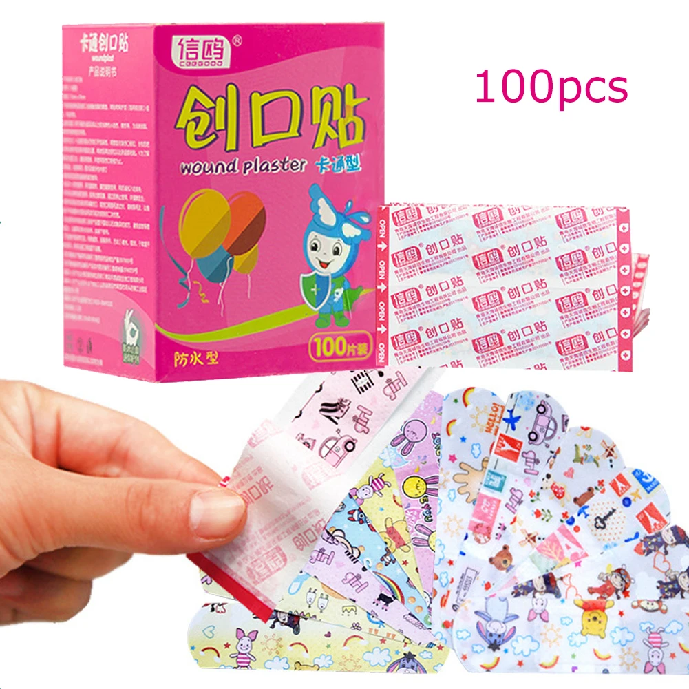 100pcs Cute Cartoon Band Aid Waterproof Breathable Hemostasis Adhesive Bandages Security First Stickers For Kids Children | Безопасность
