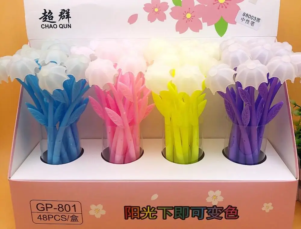 9 10 дизайн, изменение цвета от sun pertty flowers, мультипликационная гелевая ручка, нейтральная ручка, школьные канцелярские принадлежности, офисные черные чернила, 48 шт./лот - Цвет: 9