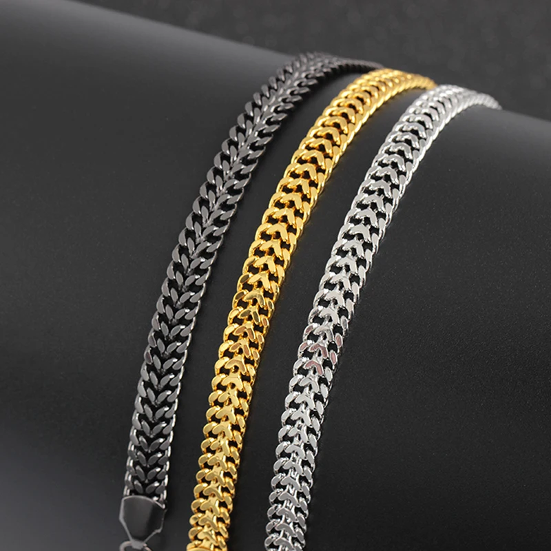 New Elegant  /Black/  Bracelets For Men Women 7mm  Titanium Steel Curb Cuban Link Chain Bracelets Party Jewelry Gift