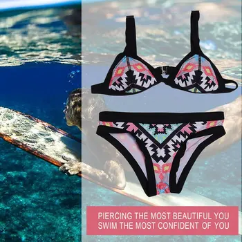 

Women Bikini Set New Retro Style Simple Model Sexy Printing Swimsuit Bikinis Halter Paddeds Swimwear Swimsuit