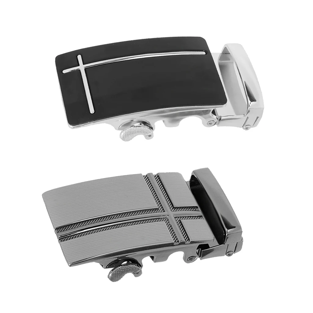 2x Mens Fashion and Durable Belt Buckle Automatic Slide Click Buckle Ratchet Belt Buckle, for Black Leather Belt
