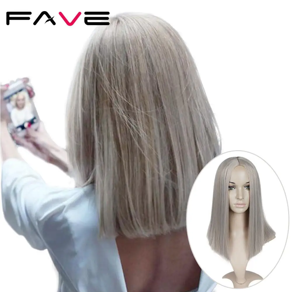 Fave Mixed Gray Ash Blonde Black Pink Straight 14 Inch Synthetic Wigs For Black Women Hair Cosplay Wigs Heat Resistant Fiber