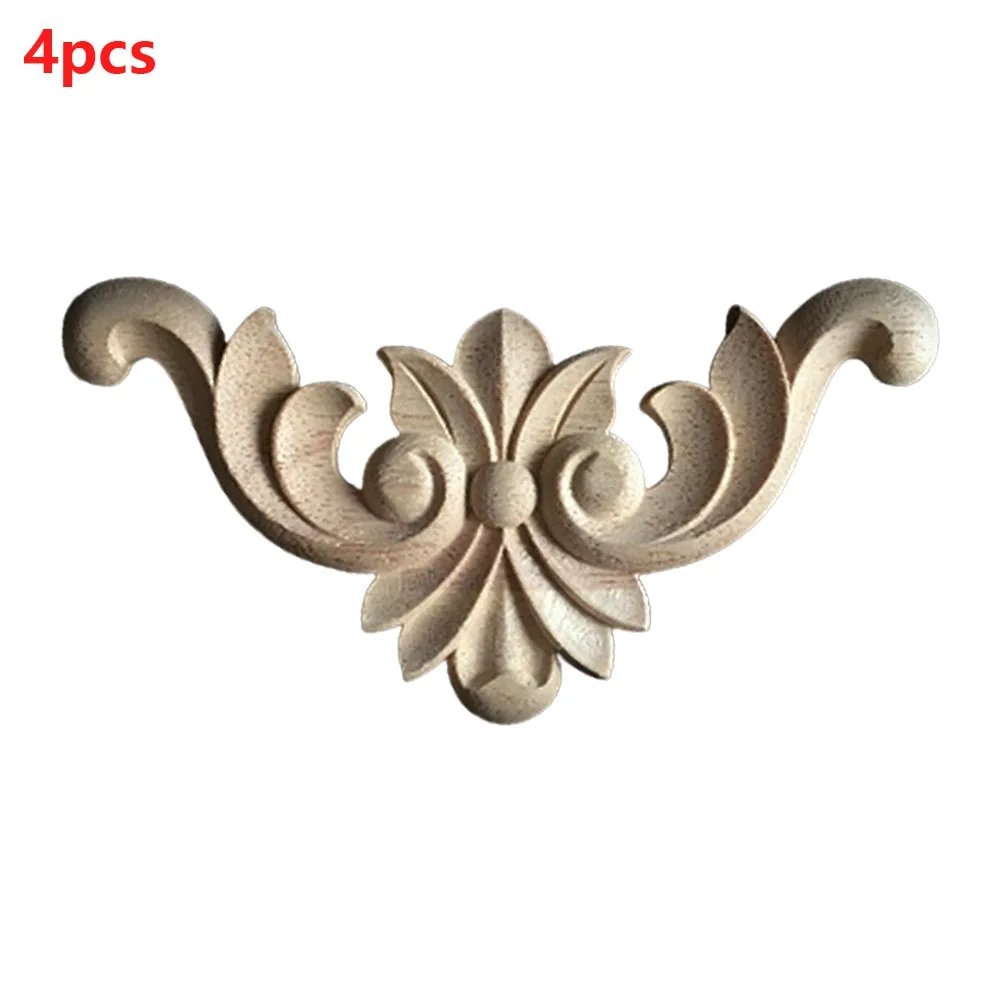 Wooden Carved Corner Onlay Furniture Applique Mouldings Decal DIY Home Decor Decorate Board Cabinets Furiture 4PC ornament crafts wooden figurine crafts glass fruit pendants