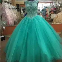 Настоящее бисером блёстки Кристаллы Жемчуг бальное платье Очаровательное длинное цвет Зеленая мята бальное платье сладкий 15 16 вечерние платья