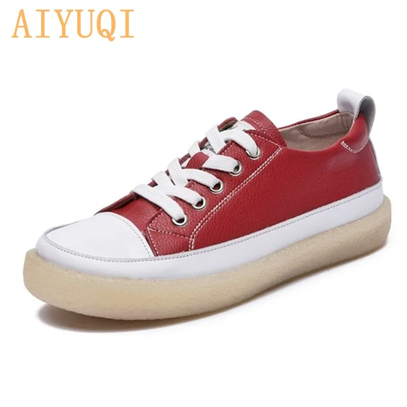 Student Shoes Flat-Bottom Trend-Color Genuine-Leather Women Lace-Up Girl Casual Matching