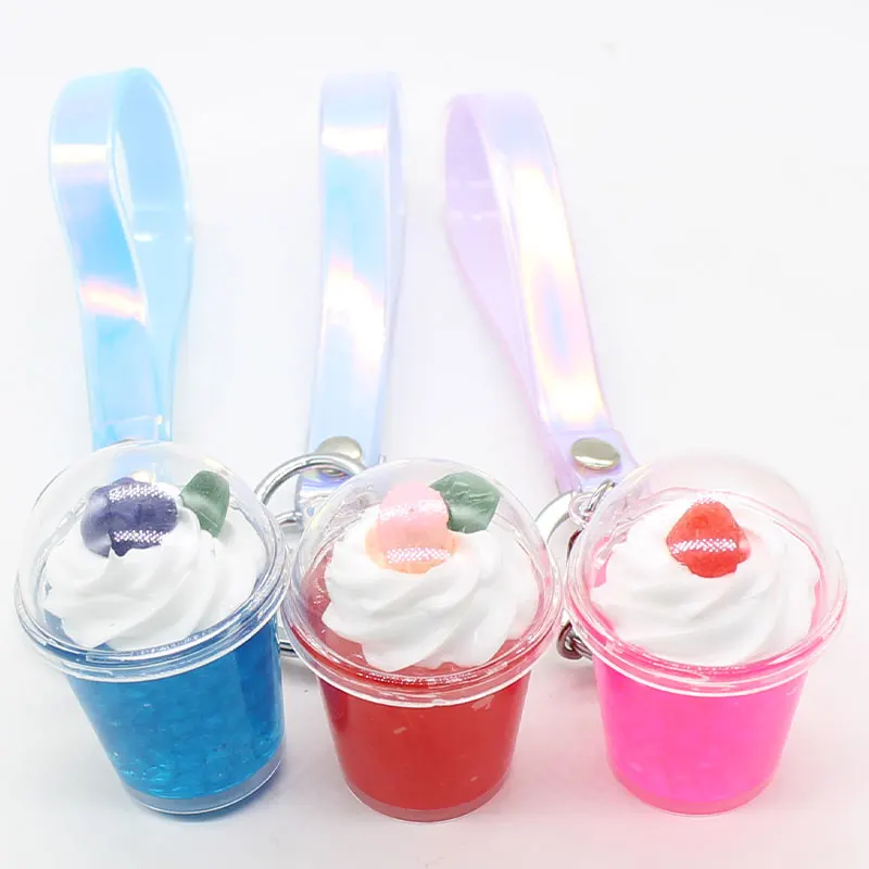 

Cute Juice ice cream keychain PVC Ice cream cup pendant Fashion Bag hang accessories Students Key Ring ornament #LS1909032