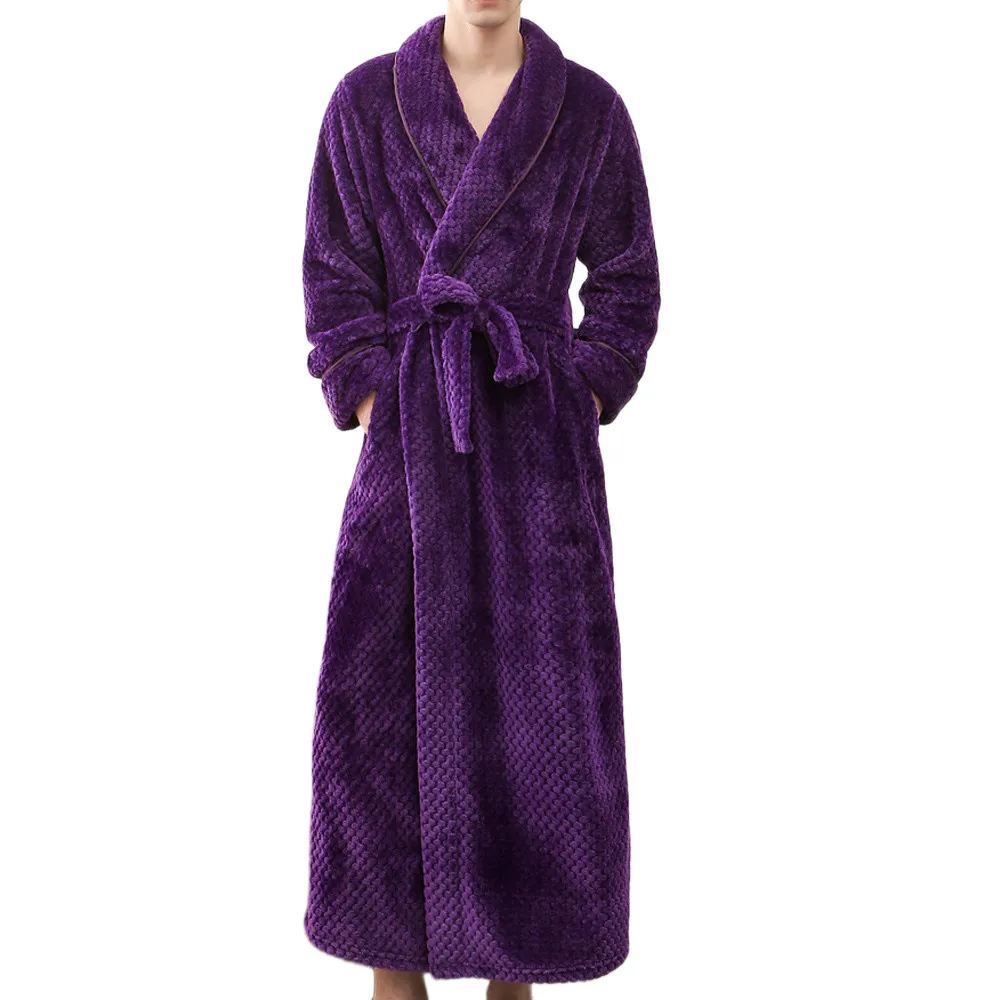 Мужская и женская зимняя плюшевая шаль банный халат большого размера удлиненная утепленная Домашняя одежда женские пижамы накидка халат Batas - Цвет: PURPLE MEN
