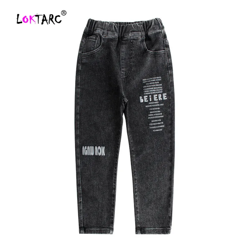 

LOKTARC Kids Jeans Boys Denim Pants Letter Printing Straight Dark Jeans Elastic Waist Casual Children's Denim Trousers for Boy