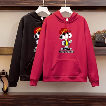 

Autumn Winter Women Cartoon Dog Hoodies Long Sleeve Casual Loose Plus Size Hooded Sweatshirt Thick Fleece Pullover Tops 2019