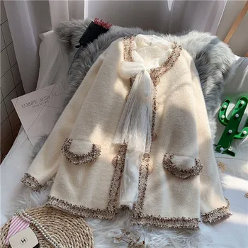 

Mink Cashmere Female Sweaters Cardigan 2049 New Autumn Winter O Neck Long Sleeve Outwear Solid Color Women Knitted Coats