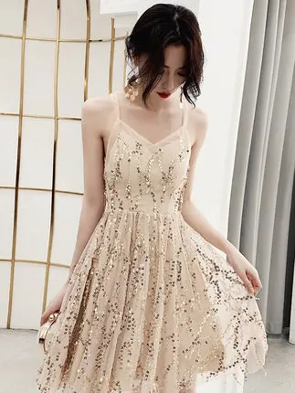 Spaghetti Strap Это Yiiya Eveing платья расшитые блестками Половина рукава Robe De Soiree элегантное вечернее платье с v-образным вырезом размера плюс LF235 - Цвет: Spaghetti Strap