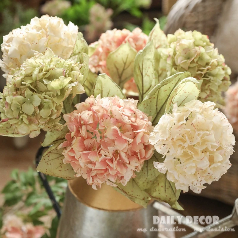 6pcs/lot ! Wholesale Vintage Artificial Hydrangea Flowers Large Silk  Hydrangea Wedding Decorative Hydrangeas Fake Hortensia - Artificial Flowers  - AliExpress