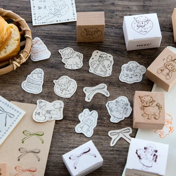 

Yoofun 10 Designs Kawaii Girl Bear Sheep Bowknot Stamp Fresh Salt Style Wooden Stamps for Scrapbooking Journal DIY Craft Supplie
