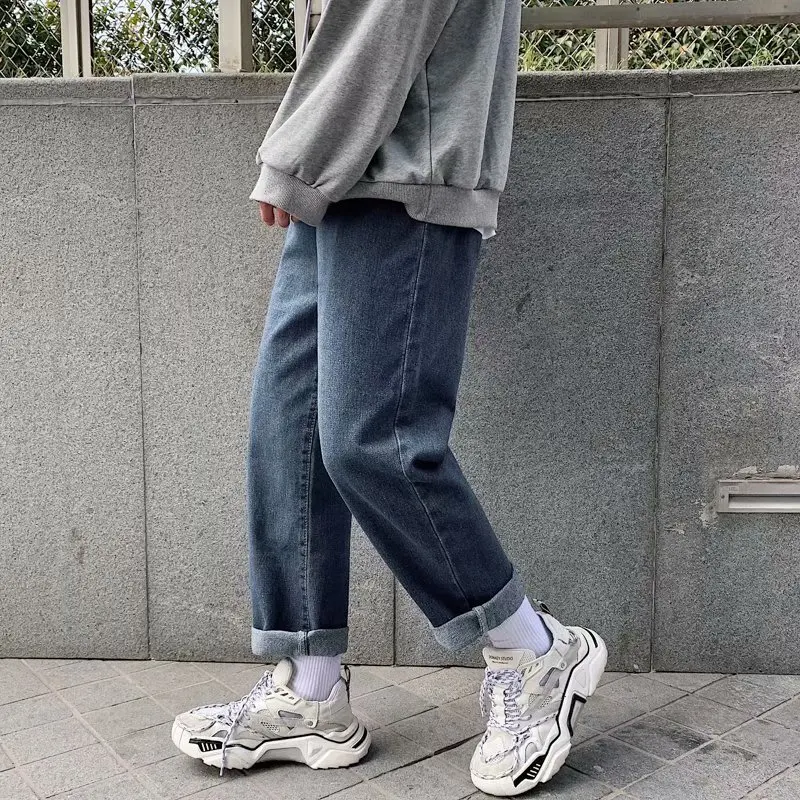 Vaqueros hombres sueltos pantalones de pierna ancha de talla grande 5XL de moda estilo coreano-Encuentro de Harajuku nuevo liso Simple Ulzzang hombre diario sólido