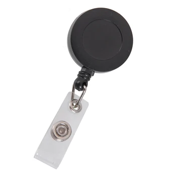 

1pc Black Concave Stretchable Pull Buckle Round Easy Pull Id Card Label Badge Loss mental Id Card Holder Keychain Fajewelry