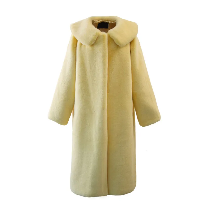 Роскошная куртка из искусственного меха норки, длинная верхняя одежда, модные белые пальто с искусственным мехом для девочек, теплые зимние пальто - Цвет: yellow mink fur coat