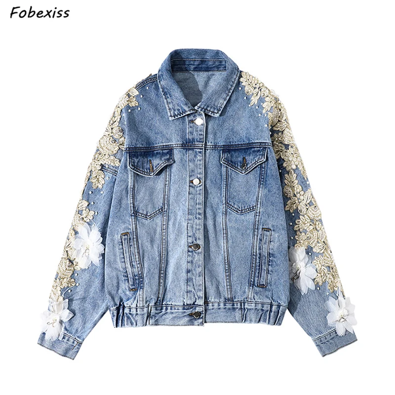 

Oversized Jean Jacket Woman Fall Plus Size Embroidery Blue Denim Jacket Applique Loose Streetwear Fashion Coat 2019 Women Jacket
