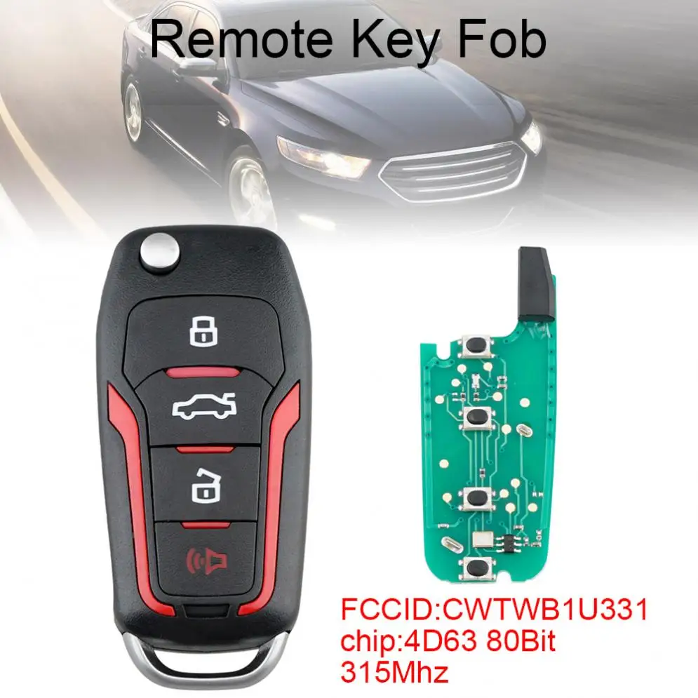 Clé Télécommande Flip De Remplacement 315MHz Avec Puce 4D63 Pour Ford Lincoln - Noire