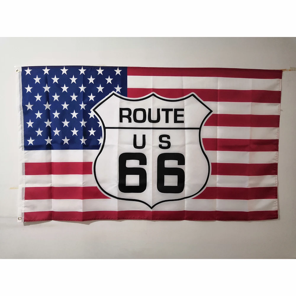 Дешевые 3x5ft Route 66 Флаг США для украшения внутренней или наружной двери полиэфирная рекламная акция