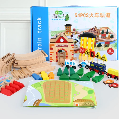 Набор из 54 деревянных дорожек поезд набор игрушек деревянная железная дорога Magic Brio Обучающие игрушки-пазлы для детского подарка на день рождения - Цвет: M060