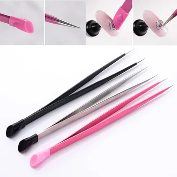 

Nail Tweezers with Silicone Pressing Head for Sticker Rhinestones Picker Straight Curved Manicuree Nail Art Tool Stainless Steel