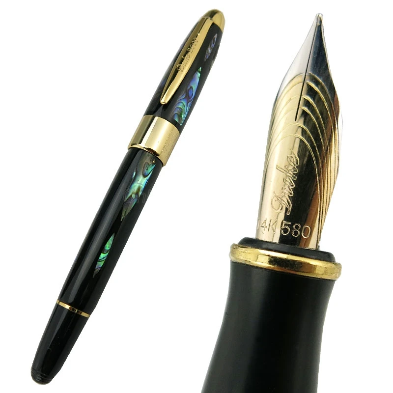 Duke Great 14K Gold Fountain Pen Bright Pearl In The Dark Green Sea Fine Nib 0.5mm Gift Pen With Wooden Gift Box