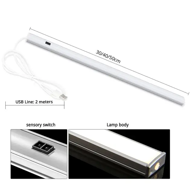 30 40 50cm PIR Motion Sensor Hand Scan LED Night light 5V USB Bar lamp Bedroom Desk lamp Reading home Kitchen Wardrobe Decor 3