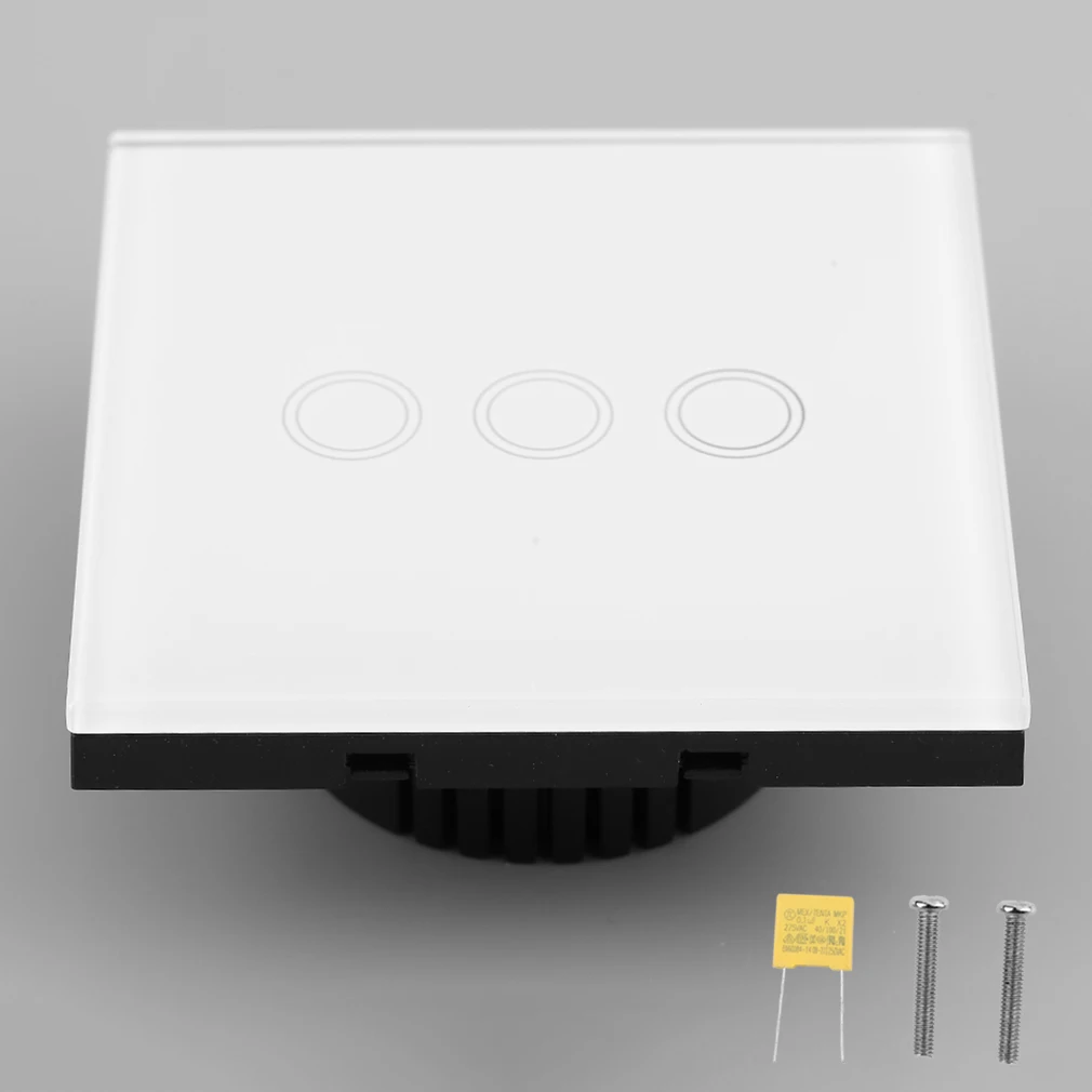 

Smart socket Home White Crystal Glass Panel 3 Circuit EU Plug Light Touch And Remote Control Screen Switch With LED indicator