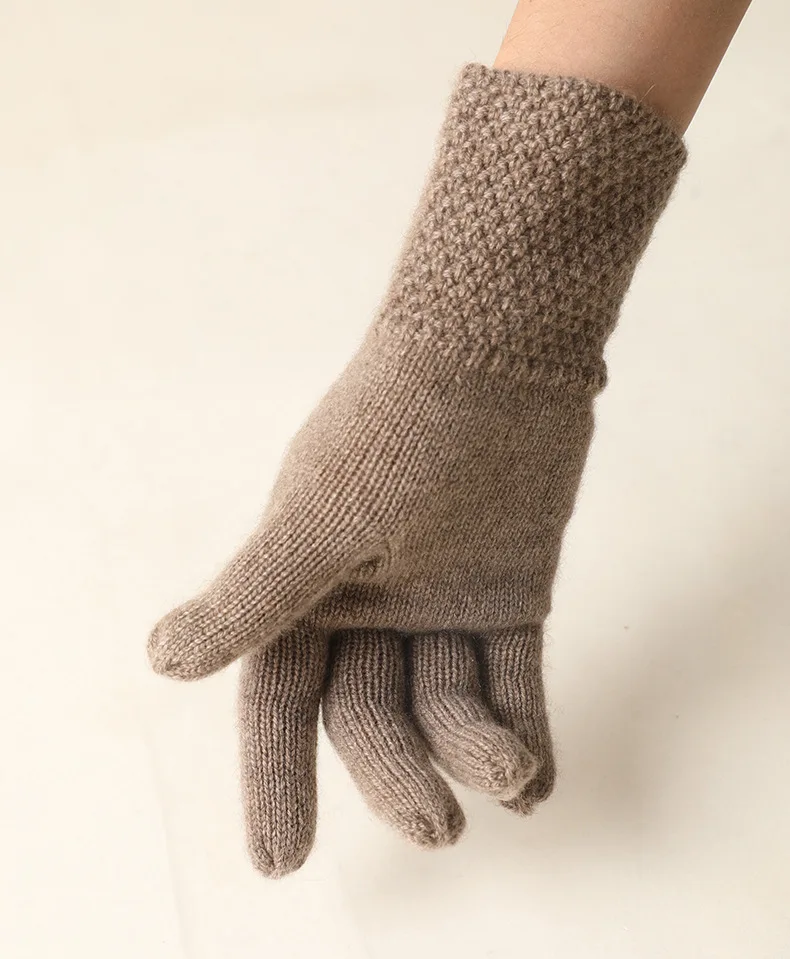 Кашемировые перчатки для женщин, зимние, чистый вязаный кашемир, одноцветные, элегантные, подарок, свободный размер