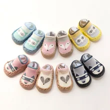 Осенние носки детские носки с героями мультфильмов детские носки до щиколотки Нескользящая кожаная подошва для малышей 0-1-3 лет, чесаный хлопок