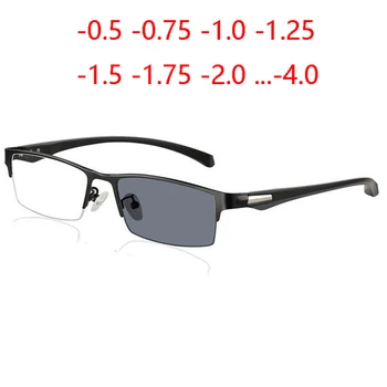 

Half Frame Sun Photochromic Myopia Glasses Men Student Square Finished Myopia Eyeglasses Prescription Eyewear -0.5 -0.75 To -6.0