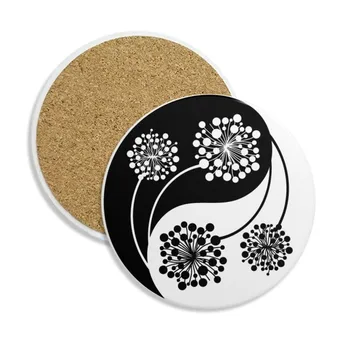 

Buddhism Buddhist Yin-yang Flower Design Stone Drink Ceramics Coasters for Mug Cup Gift 2pcs