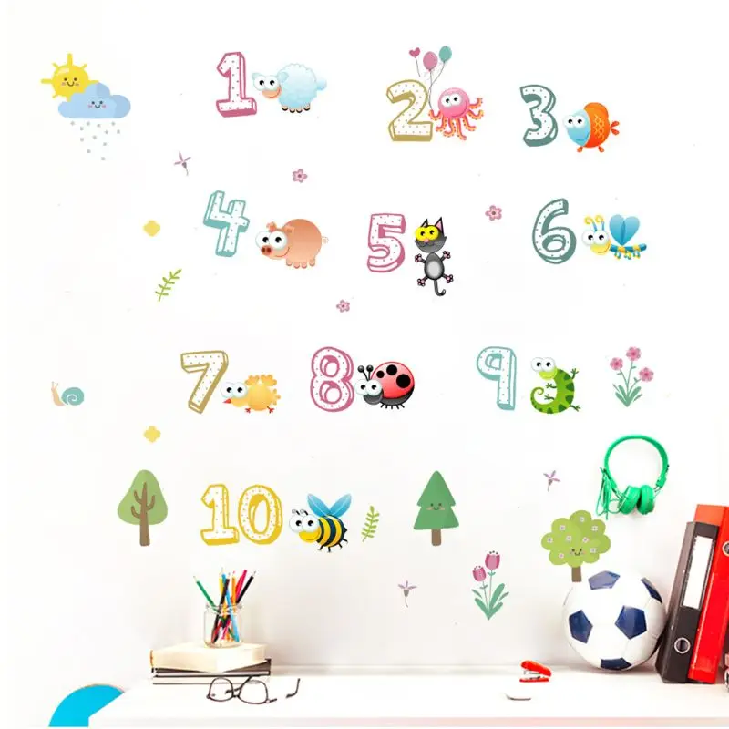 

Children Room Creative Animal Number Cartoon Wall Sticker Kindergarten Layout Early Education Self-adhesive Paper Stickers