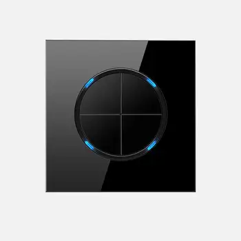

4 Gang 1 Way Random Click On / Off Wall Light Switch With LED Indicator Knight Black Crystal Tempered Glass Panel
