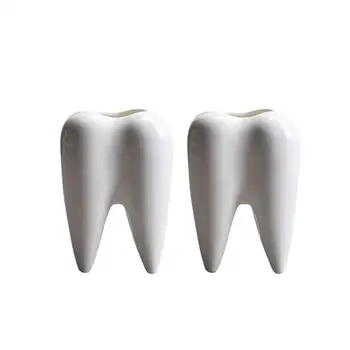 

2 Pcs Cartoon Tooth Shape Flowerpot Ceramic Four Feet Basin Succulent Plant Potted Acessories For Home Landscape (White)