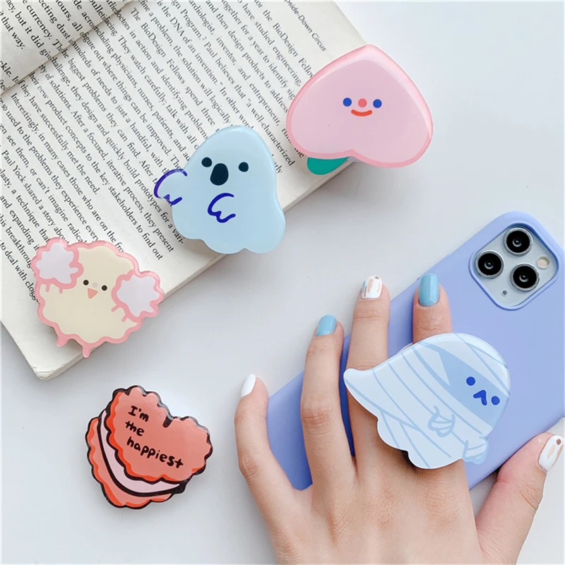 Lucu Hantu Setan Lem Lipat Universal Ponsel Memperluas Berdiri Pemegang untuk iPhone Samsung Xiaomi Ponsel Jari Cincin Grip Halloween